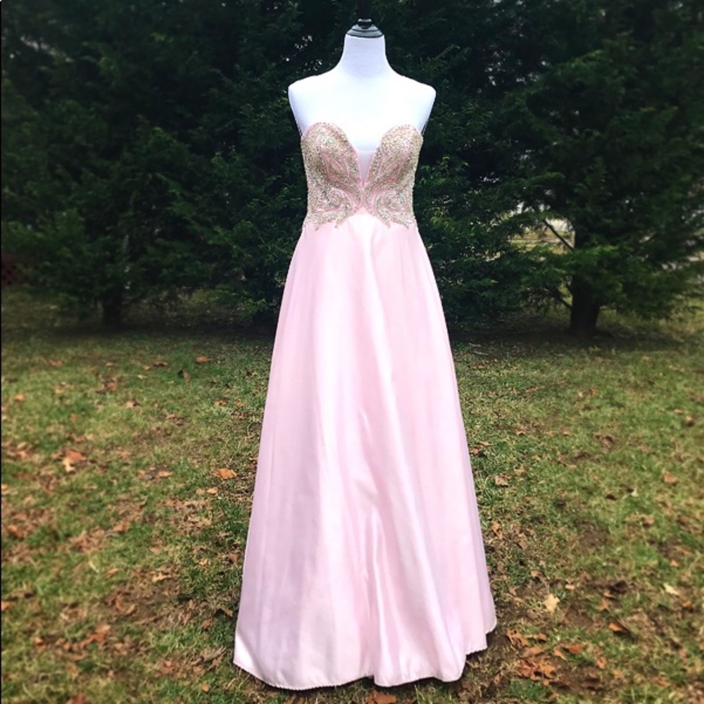 Pink gown with beaded bodice
